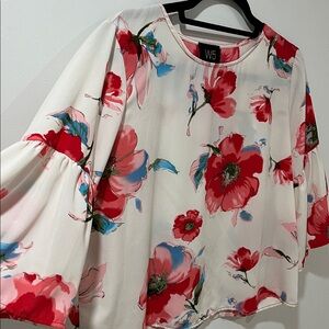 Women’s Floral Blouse with Bell Sleeves - Size Small, Oversized Fit